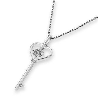 18K White Gold Key To My Heart Diamond Accent Pendant Necklace W/ 925 Sterling Silver Chain (16") (3/20 cttw, G H Color, VS2 SI1 Clarity), Women Jewelry Valentines Gift: Jewelry
