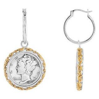 IceCarats Designer Jewelry Sterling Silver/ Gold Plated Earring Set With Mercury Dime Coins Sterling Silver: IceCarats: Jewelry