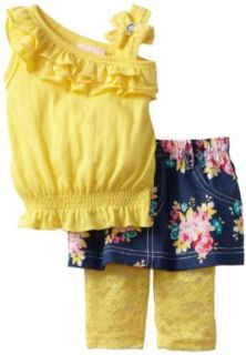 Little Lass Baby girls Infant 3 Piece Smocked Skirt Set, Yellow, 3/6 Months: Clothing