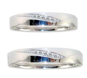14k White Gold, Duo Two Piece Matching Bands Ring Set with Lab Created Gems: Jewelry