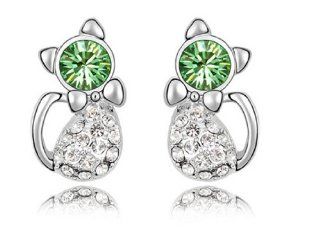 Charm Jewelry Swarovski Crystal Element 18k Gold Plated Peridot Green Obediently Cat Exquisite Fashion Stud Earrings Z#634 Zg4fd811: Jewelry