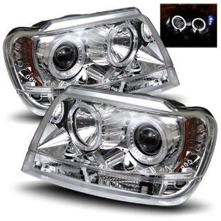 Jeep Grand Cherokee 1999 2004 LED Halo Headlights Chrome (Fits Non Laredo) Automotive