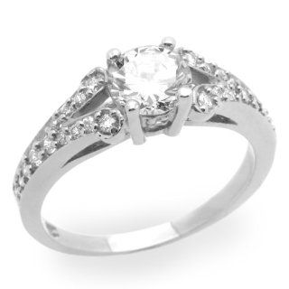 14K White Gold Engagement Ring 1.2ctw CZ Cubic Zirconia Solitaire Ring: Jewelry