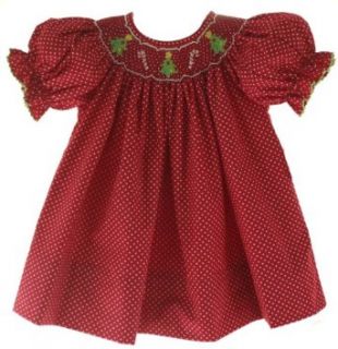 Petit Bebe Girls Red & White Polkadot Smocked Christmas Dress 4T: Infant And Toddler Playwear Dresses: Clothing