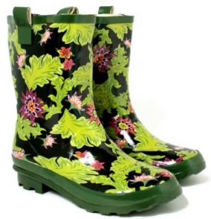 NEW LADIES SHORT GREEN WELLIES WELLINGTONS FLAT BOOTS SIZE US 6: Shoes