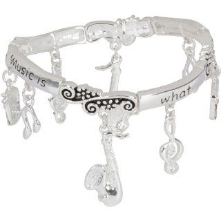 Heirloom Finds Music Theme Stretch Charm Bracelet with Musical Instruments "Music is What Feelings Sound Like": Bangle Bracelets: Jewelry