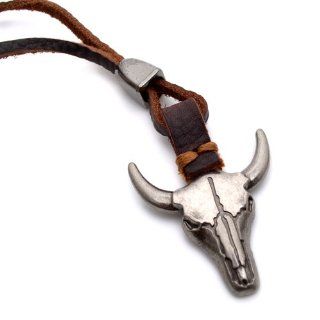 K Mega Jewelry Brown Leather Ox Head Mens Pendant Necklace P642 [Jewelry]: Jewelry