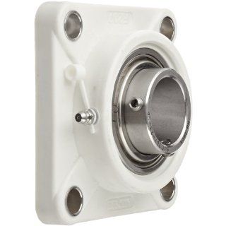 Hub City FB250CTWX1 7/16 Flange Block Mounted Bearing, 4 Bolt, Normal Duty, Relube, Setscrew Locking Collar, Wide Inner Race, Composite Housing, Stainless Insert, 1 7/16" Bore, 1.748" Length Through Bore, 3.622" Mounting Hole Spacing: Indust