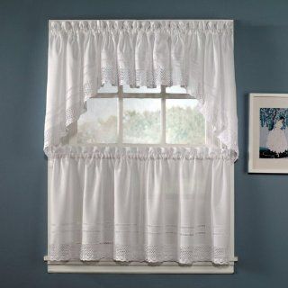 CHF Industries Crochet Tiered Kitchen Curtain   One Pair   Window Treatment Curtains