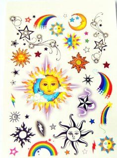 BT0097 Colorful Sun Moon Star, Removable Tattoos Easy Fun, Non Toxic, Tatoo Beauty
