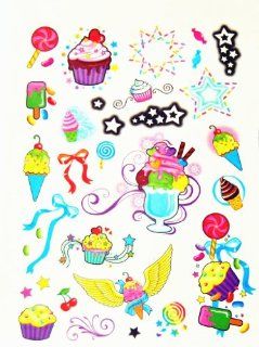 BT0092 Colorful Cake & Ice Cream, Removable Tattoos Easy Fun, Non Toxic, Tattoos: Beauty