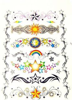 BT0090 Colorful Rainbow Star Sun, Removable Tattoos Easy Fun, Non Toxic, Tattoos: Toys & Games