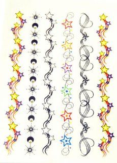 BT0094 Colorful Moon Star Stripe, Removable Tattoos Easy Fun, Non Toxic, Tattoos: Beauty