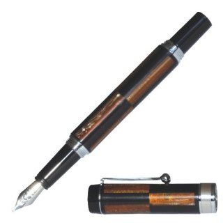 Rectangle Design Fountain Pen, Screw Cap Off, with Cartridge & Ink Funnel, Medium Nib, 5.75", Black/Brown, comes with gift Box (2118FP) 