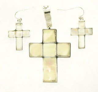 Magnet Function  M.O.P Cross Pendant and Earring Set Jewelry