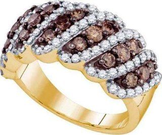 Real Diamond Wedding Engagement Ring 1.52CTW COGNAC DIAMOND LADIES FASHION BAND 10K Yellow gold: Jewelry