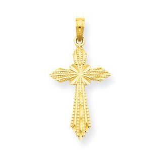 14k Yellow Gold Diamond Cut Fancy Cross Pendant Jewelry