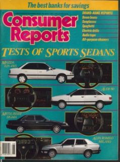 CONSUMER REPORTS Mazda 626 4WS Audi 80 Mitsubishi Sigma Alfa Romeo Milano 8 1988: Entertainment Collectibles