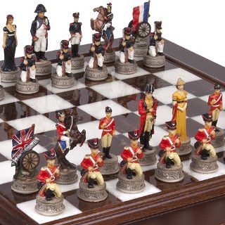 Hand Painted Napoleon & The Duke of Wellington Chessmen & Alabastro Luxury Chess Board/Cabinet from Italy.: Toys & Games