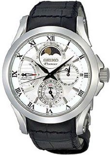 Seiko SRX003 Mens Premier Kinetic Direct Drive Moonphase White Dial Black Leather Watch at  Men's Watch store.