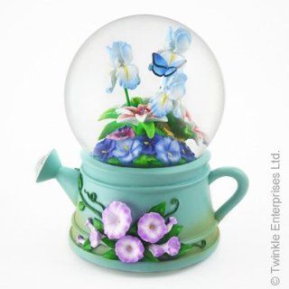 Sculptured Musical Water Can & Flowers Snow Globe   Rotating Water Ball Music Box " Waltz of the Flowers " Approx 6" High  