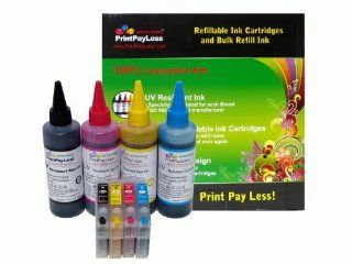 PrintPayLess Brand Pre Filled Refillable Ink Cartridges for Epson 126 (non OEM): WorkForce 635, WorkForce 645, WorkForce 840, WorkForce 845 + 400 ml (13.3 oz) PrintPayLess brand UV resistant Refill Ink for Epson: Office Products