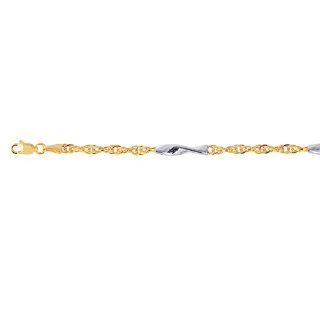 14K Yellow Gold 7.25" 3.75mm Alternate Carded Rope Chain With Polish White Gold Sheet Fashion Bracelet With Lobster Clasp Jewelry