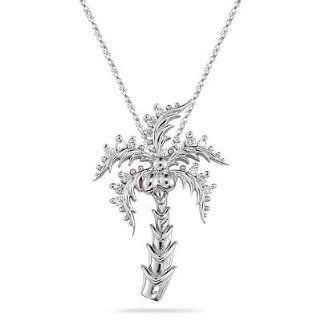 0.17 Cts Diamond Palm Tree Pendant in 14KWhite Gold: Jewelry