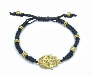 Black Braided Hamsa/Hand of Fatima Knot Bracelet   Gold Plated: Pendant Necklaces: Jewelry