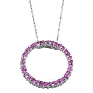 14 Karat White Gold Pink Sapphire Circle Necklace (18 inch): Pendant Necklaces: Jewelry
