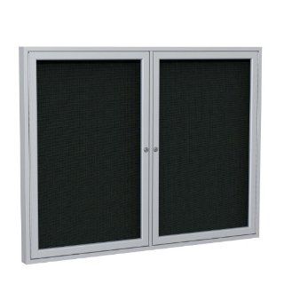 2 Door Aluminum Frame Enclosed Fabric Tackboard Frame Finish: Satin, Surface Color: Black, Size: 48" H x 60" W x 2.25" D : Bulletin Boards : Office Products