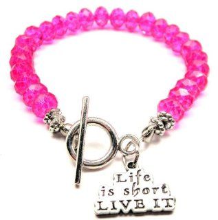 Life Is Short, Live It Hot Pink Crystal Beaded Toggle Bracelet: ChubbyChicoCharms: Jewelry