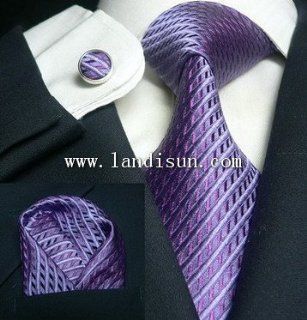 LANDISUN 645 SOLID PURPLE TIE SETTIE+HANKY+CUFFLINKS  Other Products  