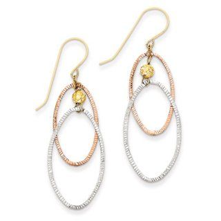 Tri color Diamond cut Open Double Oval Dangle Earrings in 14k Gold: Jewelry