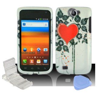 White Sacred Red Heart Green Leaves Design Snap on Hard Plastic Cover Faceplate Case for Samsung Exhibit 2 II 4G T679 + Screen Protector Film + Mini Adjustable Phone Stand: Cell Phones & Accessories