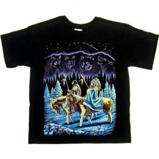 YOUTH T SHIRT : BLACK   MEDIUM   Native American Wolf Sky   Indian Horse Wolves: Novelty Apparel: Clothing