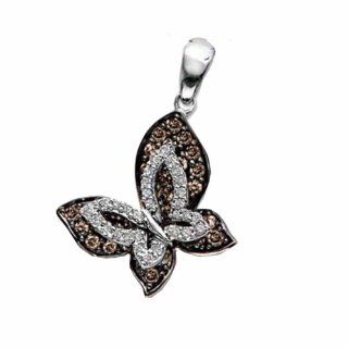 0.95 Carat (ctw) 14K White Gold Round Champagne & White Diamond Butterfly Pendant Jewelry