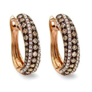 1.25ct Brown Round Diamond Hoop Huggie Earrings 14k Rose Pink Gold: Chocolate Diamond Earrings: Jewelry