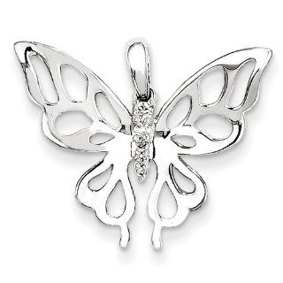 14k White Gold & Diamond Butterfly Pendant: Pendant Necklaces: Jewelry