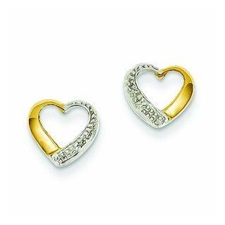 14K Gold & Rhodium Marquise Diamond Heart Post Earrings: Jewelry