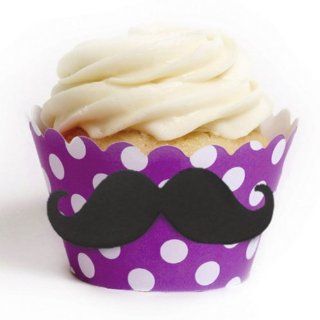 Dress My Cupcake DMC91551 DIY Standard Mustache Cupcake Wrapper Kit, Plum Purple Polka Dots, Set of 100: Kitchen & Dining
