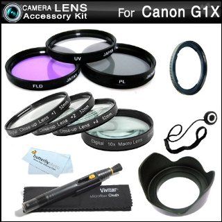 58mm Filter Kit accessories Bundle Kit For Canon G1X, G1 X Digital Camera Includes (Replacement FA DC58C Filter Adapter) + Multi Coated 3 PC Filter Kit (UV, CPL, FLD) + Close Up Kit +1 +2 +4 +10 + Lens Hood + Lens Cap Keeper + MicroFiber Cleaning Cloth : C