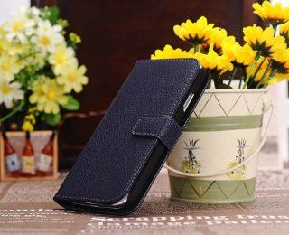 Fletronmall Dark Blue Litch Pattern PU Leather Flip Cover Case for Samsung Galaxy S4 i9500: Cell Phones & Accessories