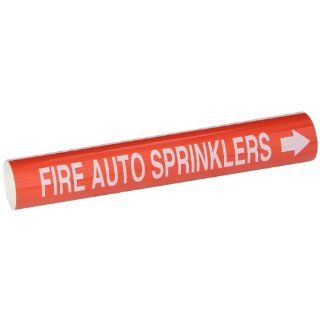 Brady 5686 I High Performance   Wrap Around Pipe Marker, B 689, White On Red Pvf Over Laminated Polyester, Legend "Fire Auto Sprinklers": Industrial Pipe Markers: Industrial & Scientific