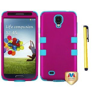 Hard Plastic Snap on Cover Fits Samsung I337 I9500 Galaxy S 4 Titanium Solid Hot Pink/Tropical Teal TUFF Hybrid + A Gold Color Stylus/Pen AT&T: Cell Phones & Accessories