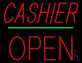 Cashier Block Open Green Line Outdoor Neon Sign 24" Tall x 31" Wide x 3.5" Deep : Business And Store Signs : Office Products