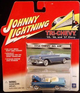 Johnny Lightning Tri Chevy 1956 Chevy Bel Air Conveertable 2 Tone Blue: Toys & Games