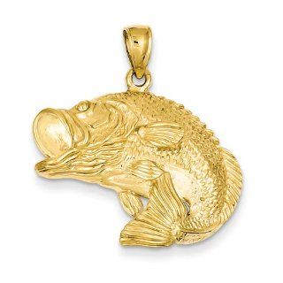 Gold and Watches 14k Bass Fish Jumping Pendant: Charms: Jewelry