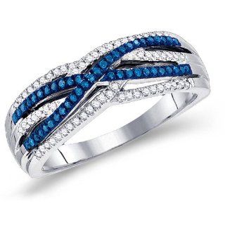 Blue & White Diamond Ring Criss Cross Band Fashion 10k White Gold (0.25 ct.tw): Jewel Roses: Jewelry