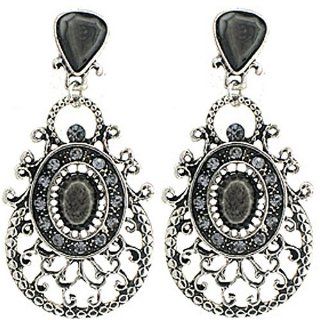 Black and Rhodium Finish Chandelier Style Earrings Featuring Clear Crystal, : Dangle Earrings: Jewelry